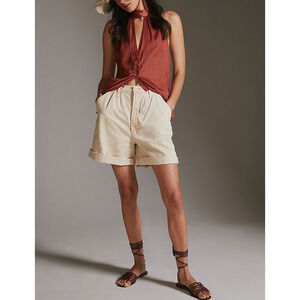 Mother The Pleated White Cotton Catch All Shorts Size 29